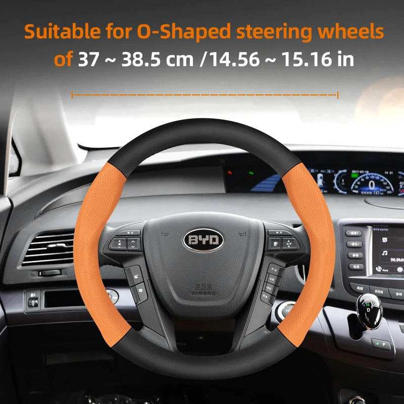 Suitable for Byd Breathable Leather Matte Carbon Fiber Texture Steering Wheel Cover Suitable for Dolphin Mini Seal Atto 3 King Shark 6 Song Pro Seagull F0 Sealion 7 Yuan Plus Dmi Cars Accessories