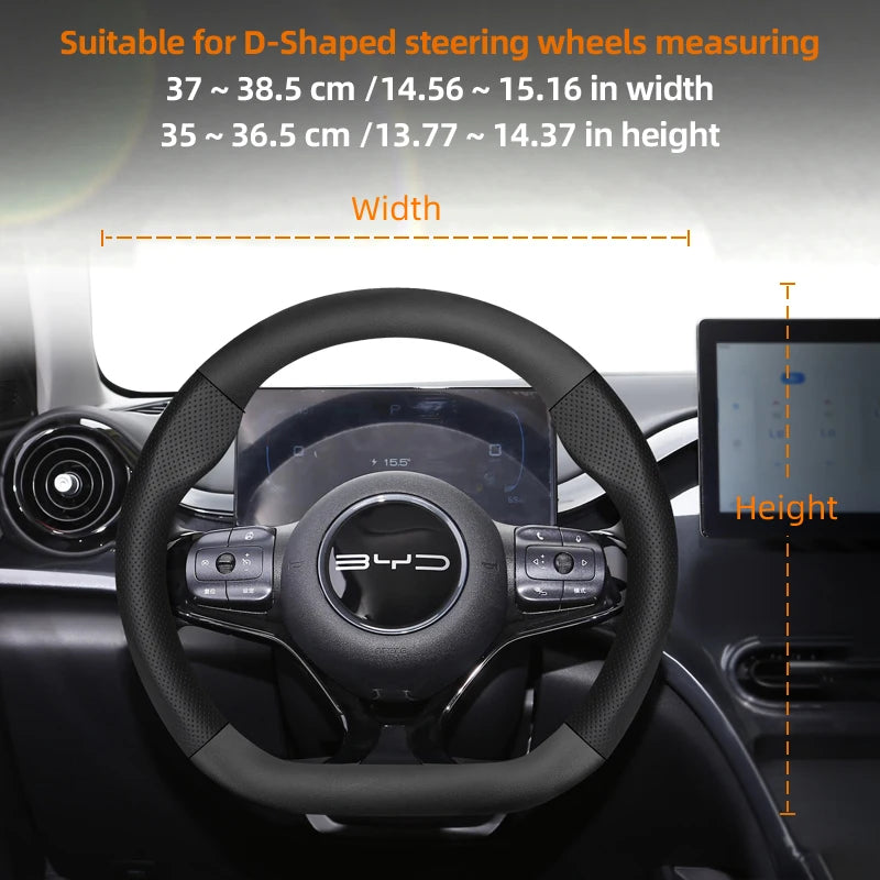 Suitable for Byd Breathable Leather Matte Carbon Fiber Texture Steering Wheel Cover Suitable for Dolphin Mini Seal Atto 3 King Shark 6 Song Pro Seagull F0 Sealion 7 Yuan Plus Dmi Cars Accessories