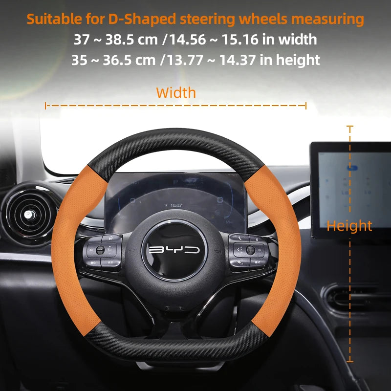 Suitable for Byd Breathable Leather Matte Carbon Fiber Texture Steering Wheel Cover Suitable for Dolphin Mini Seal Atto 3 King Shark 6 Song Pro Seagull F0 Sealion 7 Yuan Plus Dmi Cars Accessories
