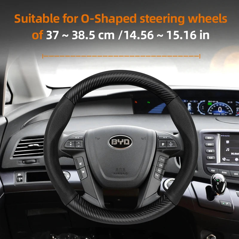 Suitable for Byd Breathable Leather Matte Carbon Fiber Texture Steering Wheel Cover Suitable for Dolphin Mini Seal Atto 3 King Shark 6 Song Pro Seagull F0 Sealion 7 Yuan Plus Dmi Cars Accessories