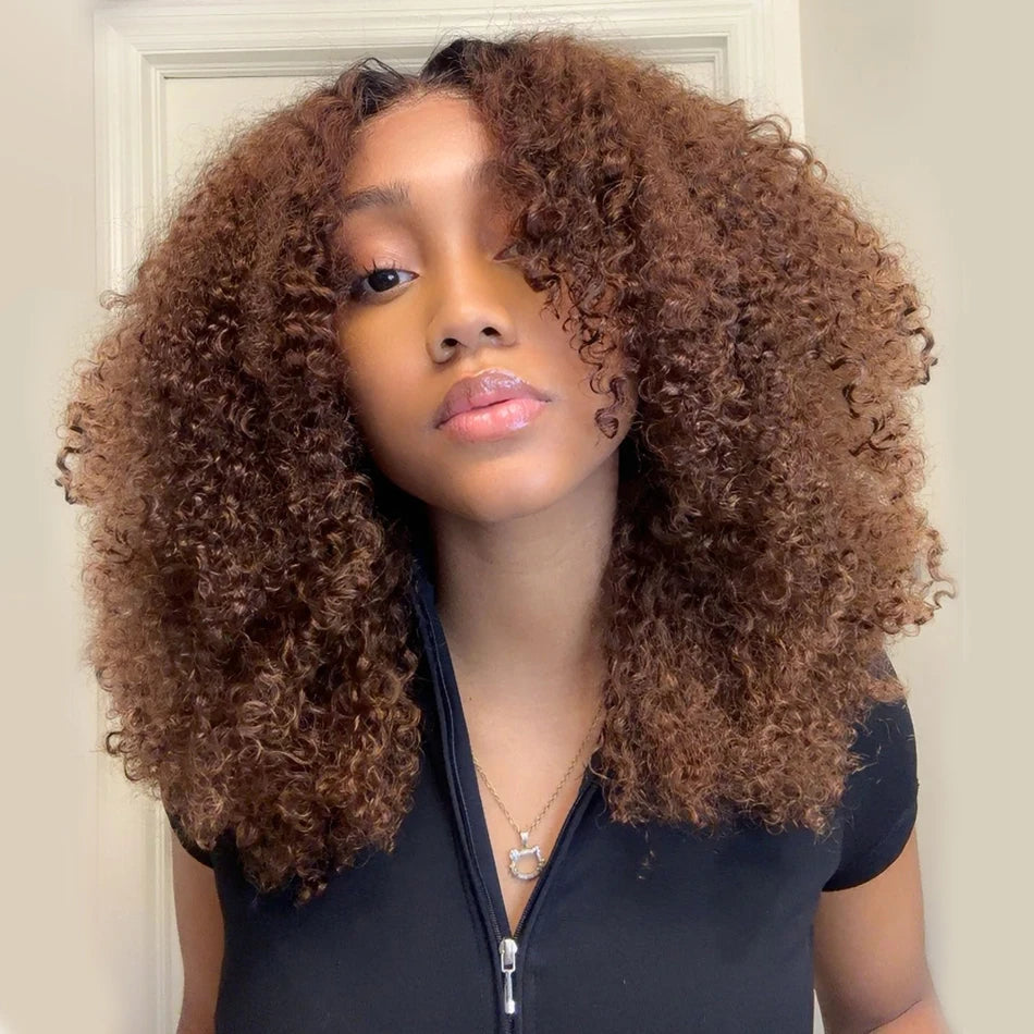 10A 6x5 Glueless Human Hair Wigs Ready To Wear And Go Kinky Curly Lace Closure Wig Ombre Highlights Brown Ginger Colored Wigs