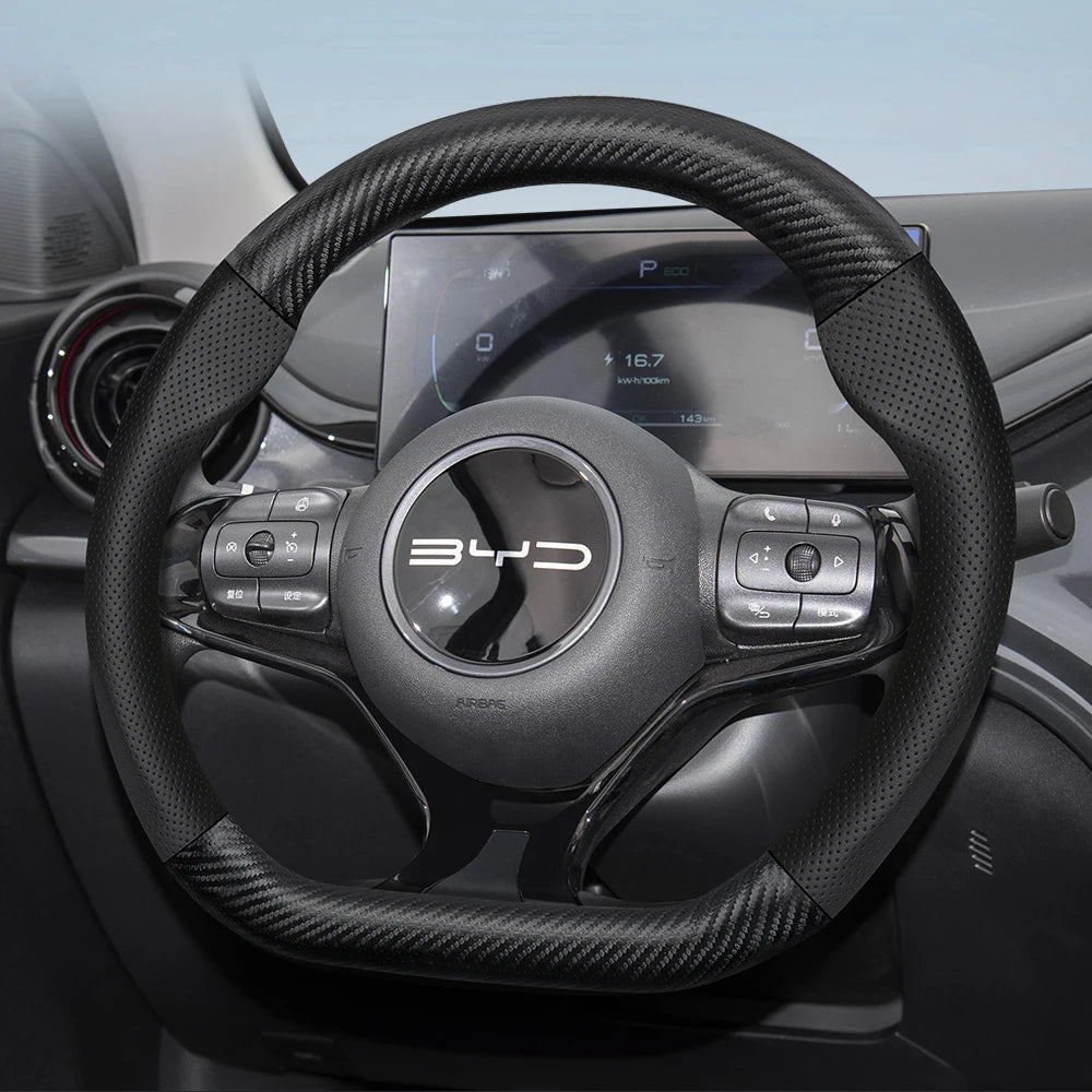 Suitable for Byd Breathable Leather Matte Carbon Fiber Texture Steering Wheel Cover Suitable for Dolphin Mini Seal Atto 3 King Shark 6 Song Pro Seagull F0 Sealion 7 Yuan Plus Dmi Cars Accessories