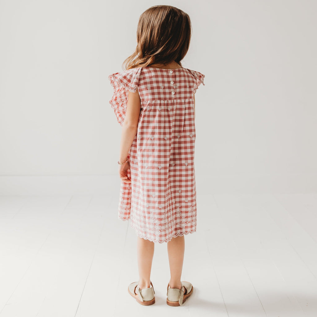 Pink Gingham Schiffli Embroidery Mia Dress