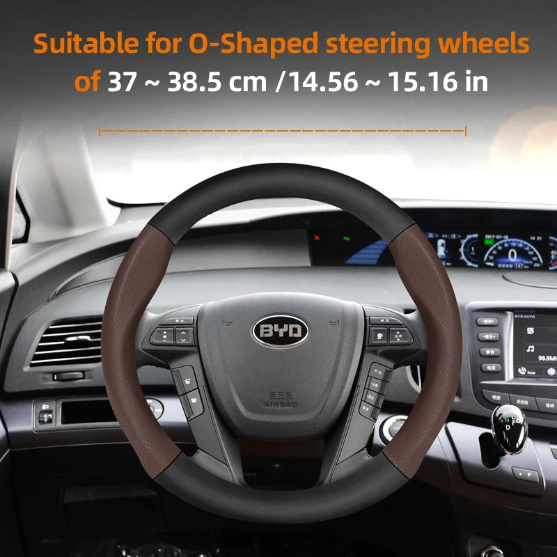Suitable for Byd Breathable Leather Matte Carbon Fiber Texture Steering Wheel Cover Suitable for Dolphin Mini Seal Atto 3 King Shark 6 Song Pro Seagull F0 Sealion 7 Yuan Plus Dmi Cars Accessories