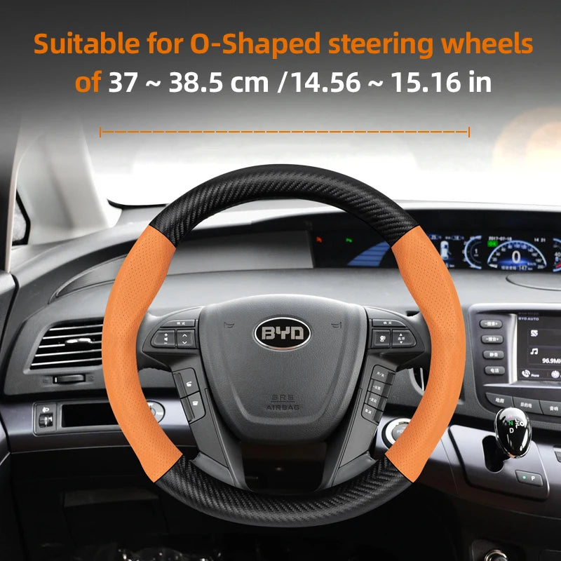 Suitable for Byd Breathable Leather Matte Carbon Fiber Texture Steering Wheel Cover Suitable for Dolphin Mini Seal Atto 3 King Shark 6 Song Pro Seagull F0 Sealion 7 Yuan Plus Dmi Cars Accessories