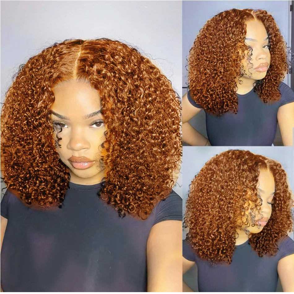 10A 6x5 Glueless Human Hair Wigs Ready To Wear And Go Kinky Curly Lace Closure Wig Ombre Highlights Brown Ginger Colored Wigs