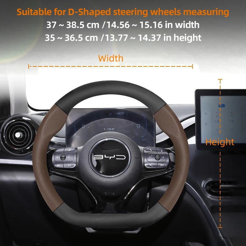 Suitable for Byd Breathable Leather Matte Carbon Fiber Texture Steering Wheel Cover Suitable for Dolphin Mini Seal Atto 3 King Shark 6 Song Pro Seagull F0 Sealion 7 Yuan Plus Dmi Cars Accessories