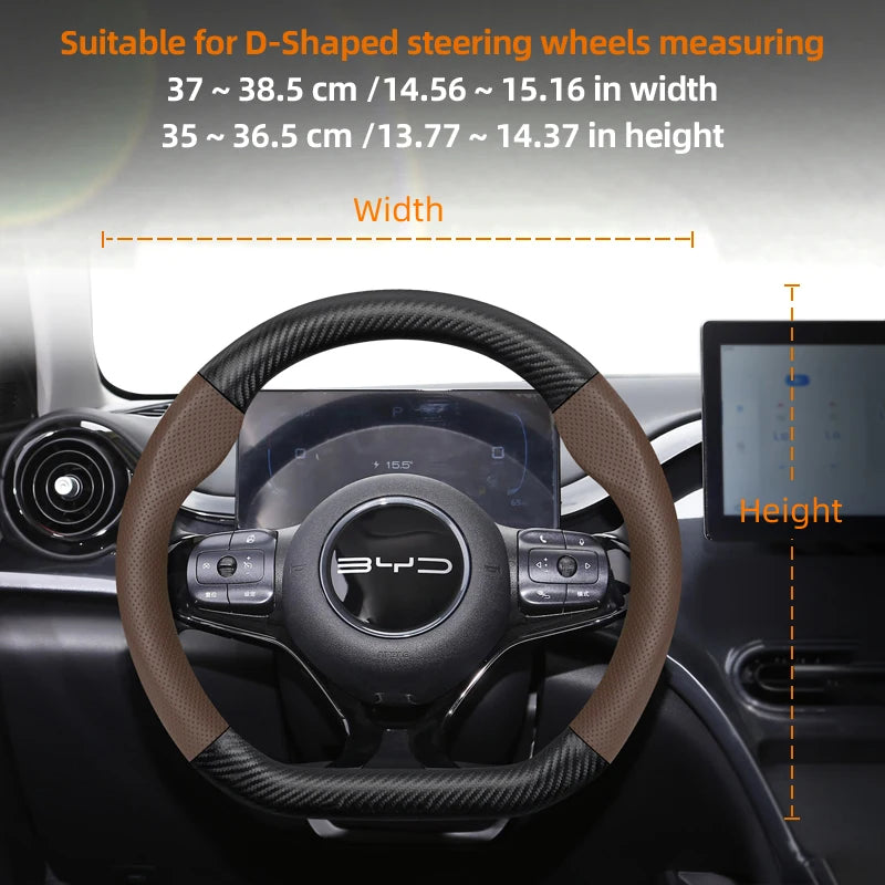 Suitable for Byd Breathable Leather Matte Carbon Fiber Texture Steering Wheel Cover Suitable for Dolphin Mini Seal Atto 3 King Shark 6 Song Pro Seagull F0 Sealion 7 Yuan Plus Dmi Cars Accessories
