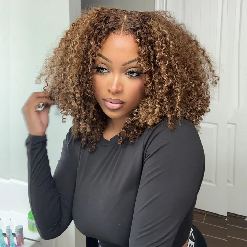 10A 6x5 Glueless Human Hair Wigs Ready To Wear And Go Kinky Curly Lace Closure Wig Ombre Highlights Brown Ginger Colored Wigs
