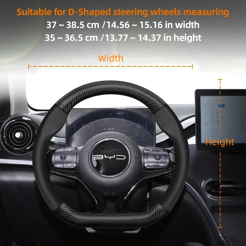 Suitable for Byd Breathable Leather Matte Carbon Fiber Texture Steering Wheel Cover Suitable for Dolphin Mini Seal Atto 3 King Shark 6 Song Pro Seagull F0 Sealion 7 Yuan Plus Dmi Cars Accessories
