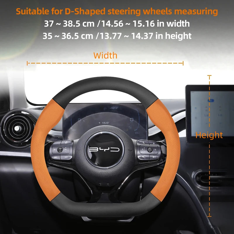 Suitable for Byd Breathable Leather Matte Carbon Fiber Texture Steering Wheel Cover Suitable for Dolphin Mini Seal Atto 3 King Shark 6 Song Pro Seagull F0 Sealion 7 Yuan Plus Dmi Cars Accessories