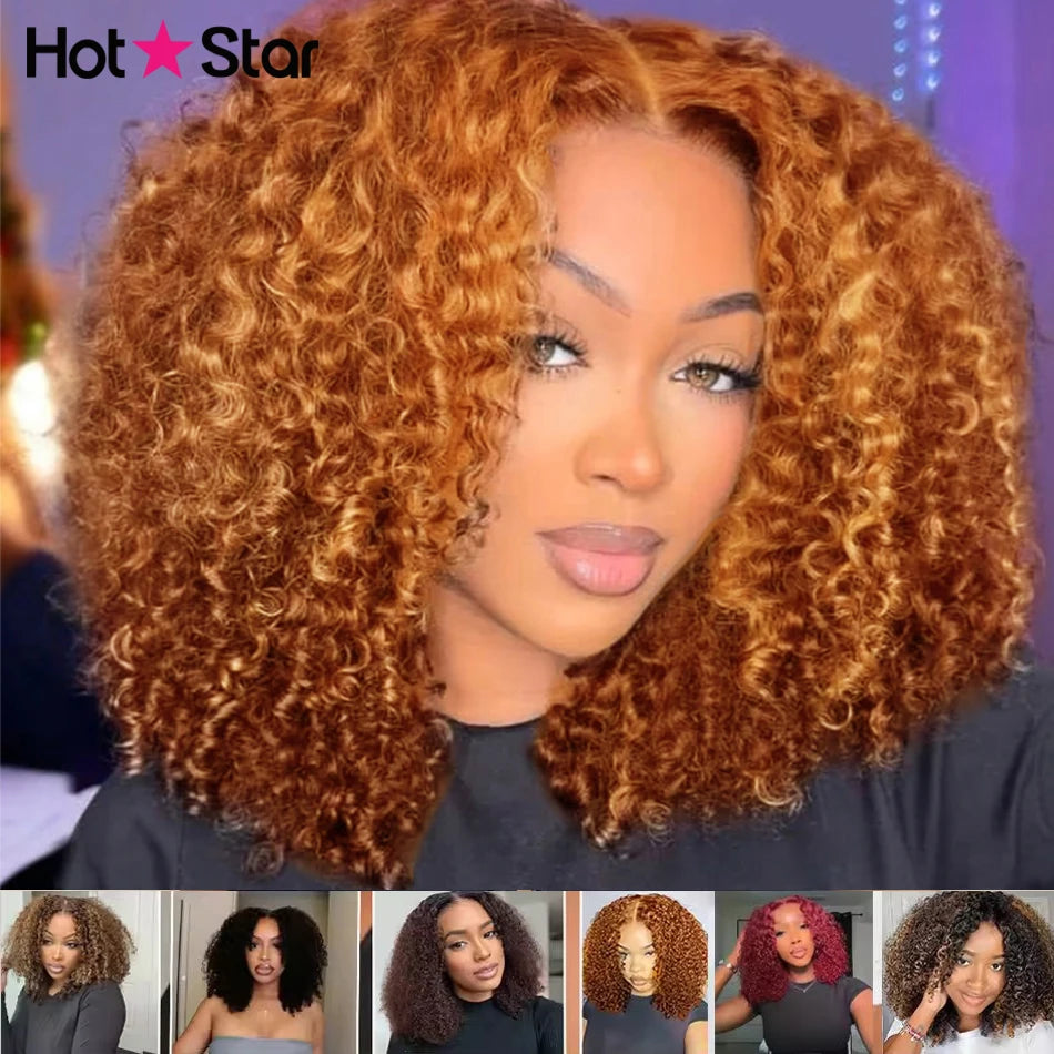 10A 6x5 Glueless Human Hair Wigs Ready To Wear And Go Kinky Curly Lace Closure Wig Ombre Highlights Brown Ginger Colored Wigs
