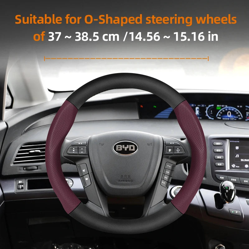 Suitable for Byd Breathable Leather Matte Carbon Fiber Texture Steering Wheel Cover Suitable for Dolphin Mini Seal Atto 3 King Shark 6 Song Pro Seagull F0 Sealion 7 Yuan Plus Dmi Cars Accessories