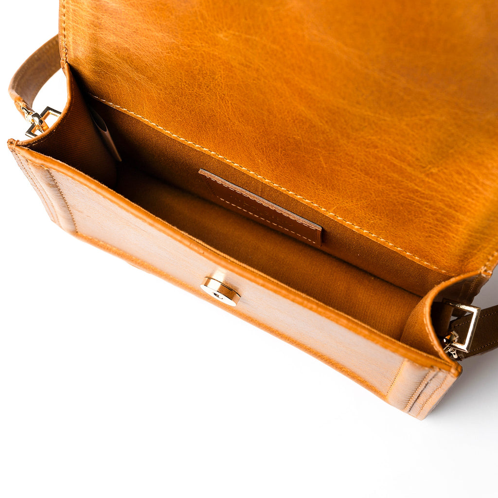 Camel Leather Mini Crossbody Bag