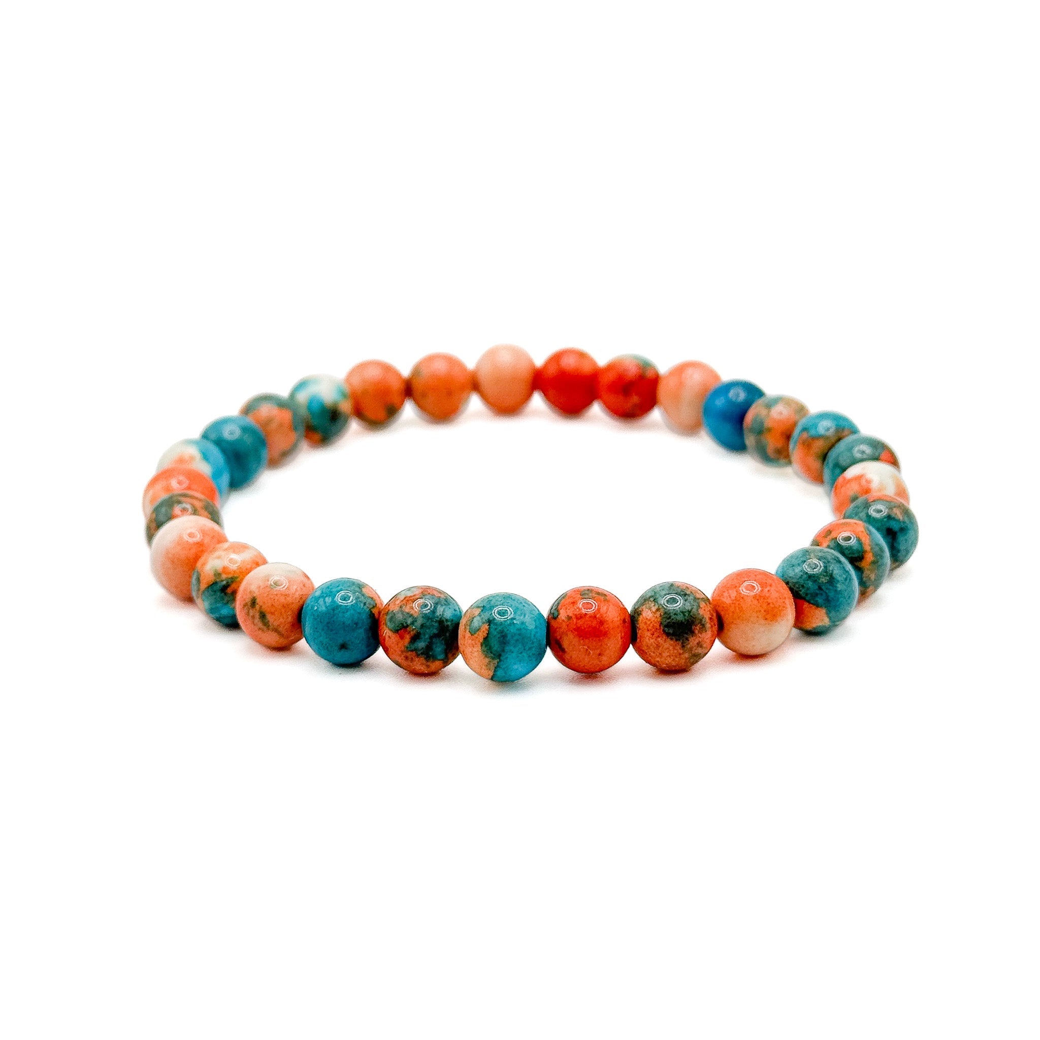 Sunrise turquoise, orange and cream jasper beaded stretch bracelet