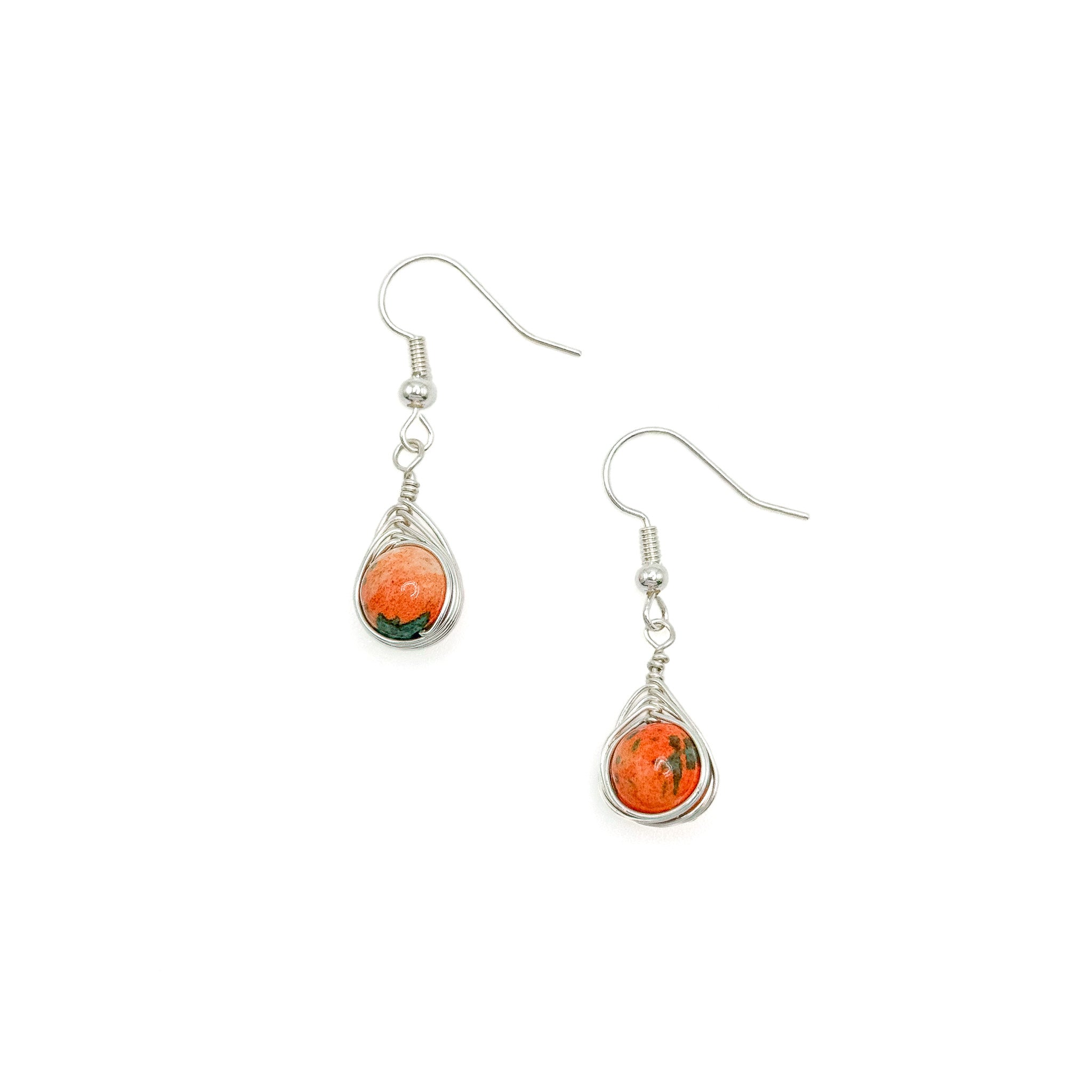 Sunrise turquoise, orange and cream jasper and silver earrings