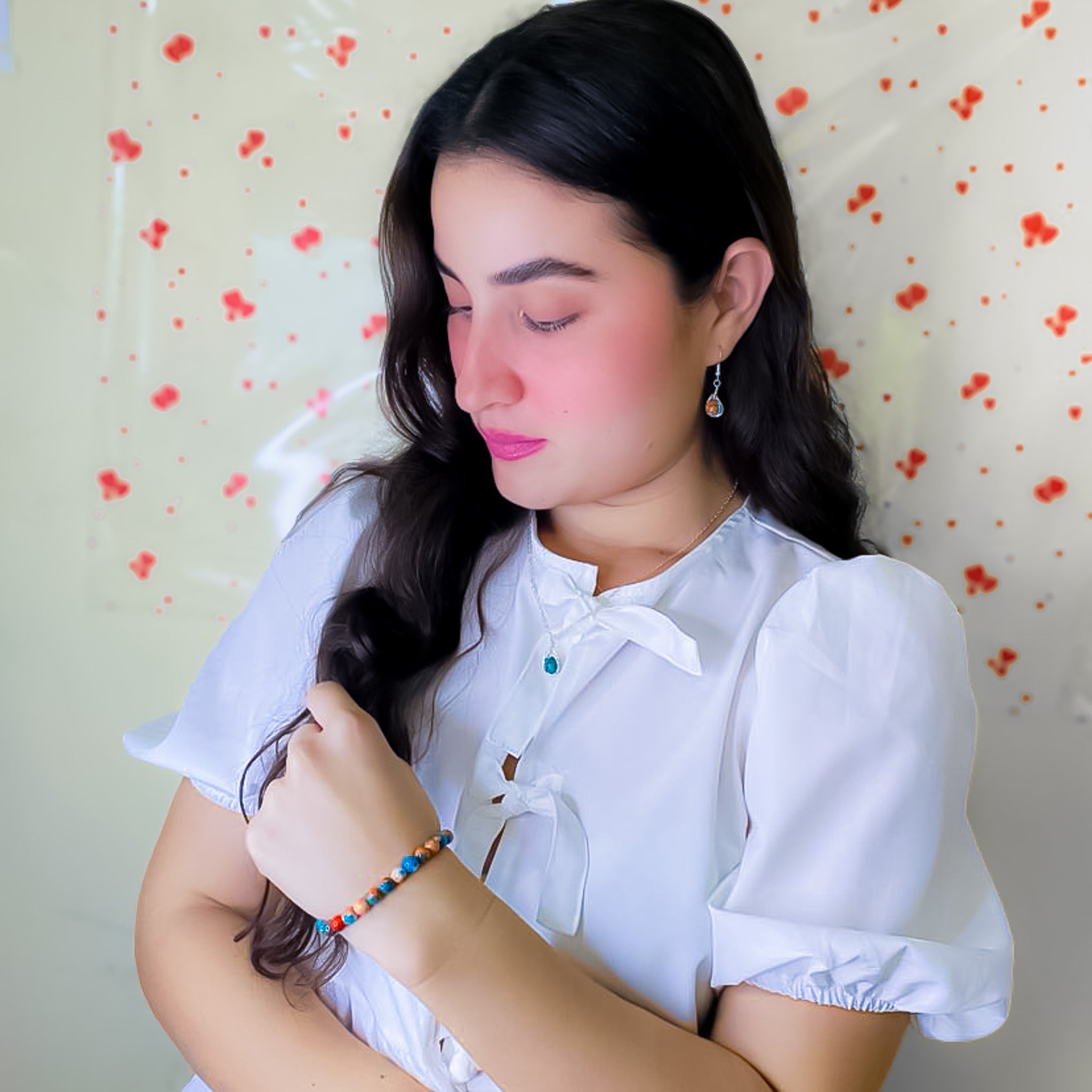 Sunrise turquoise, orange and cream jasper and silver earrings
