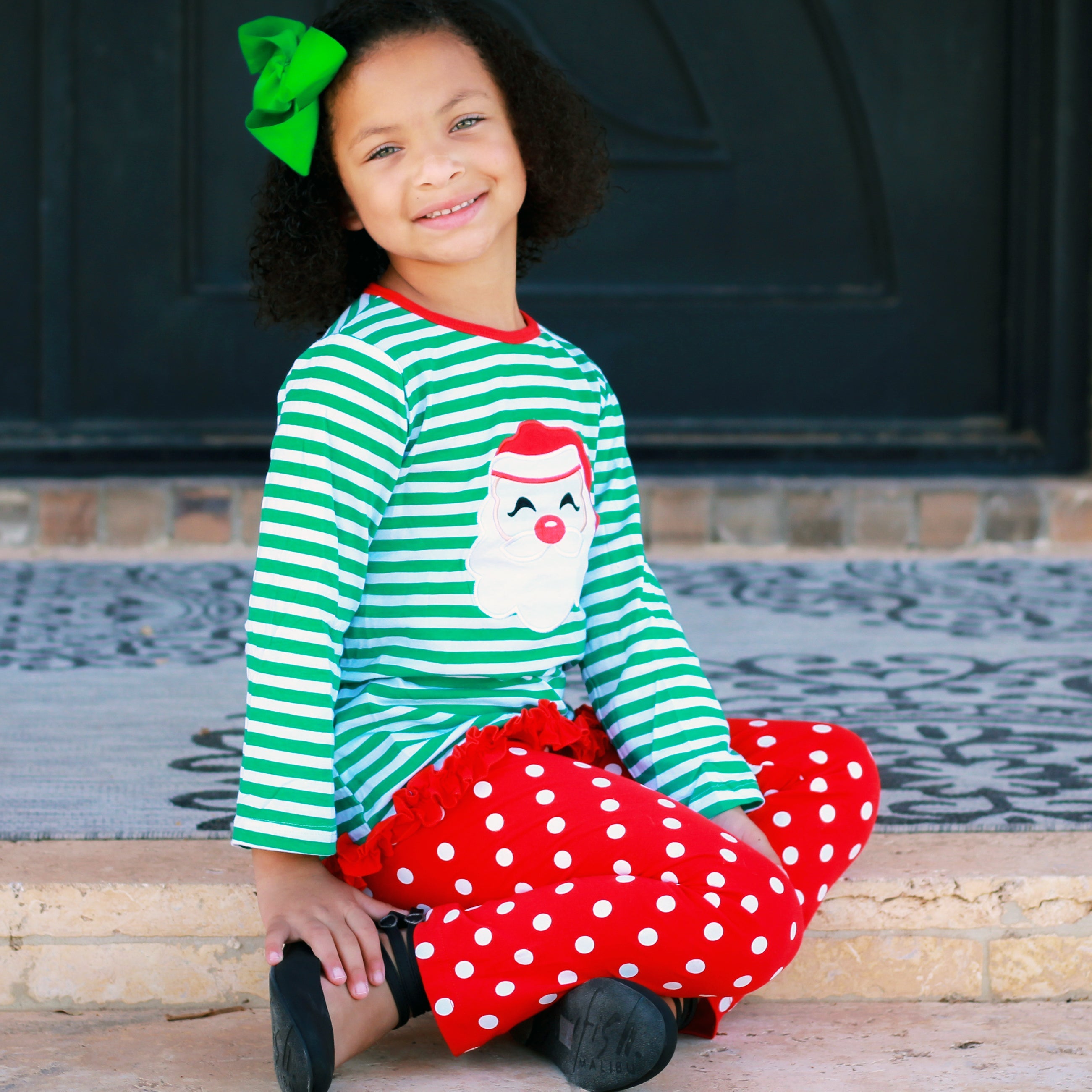 AL Limited Girls Christmas Holiday Santa Tunic Polka dot Pants Party Outfit