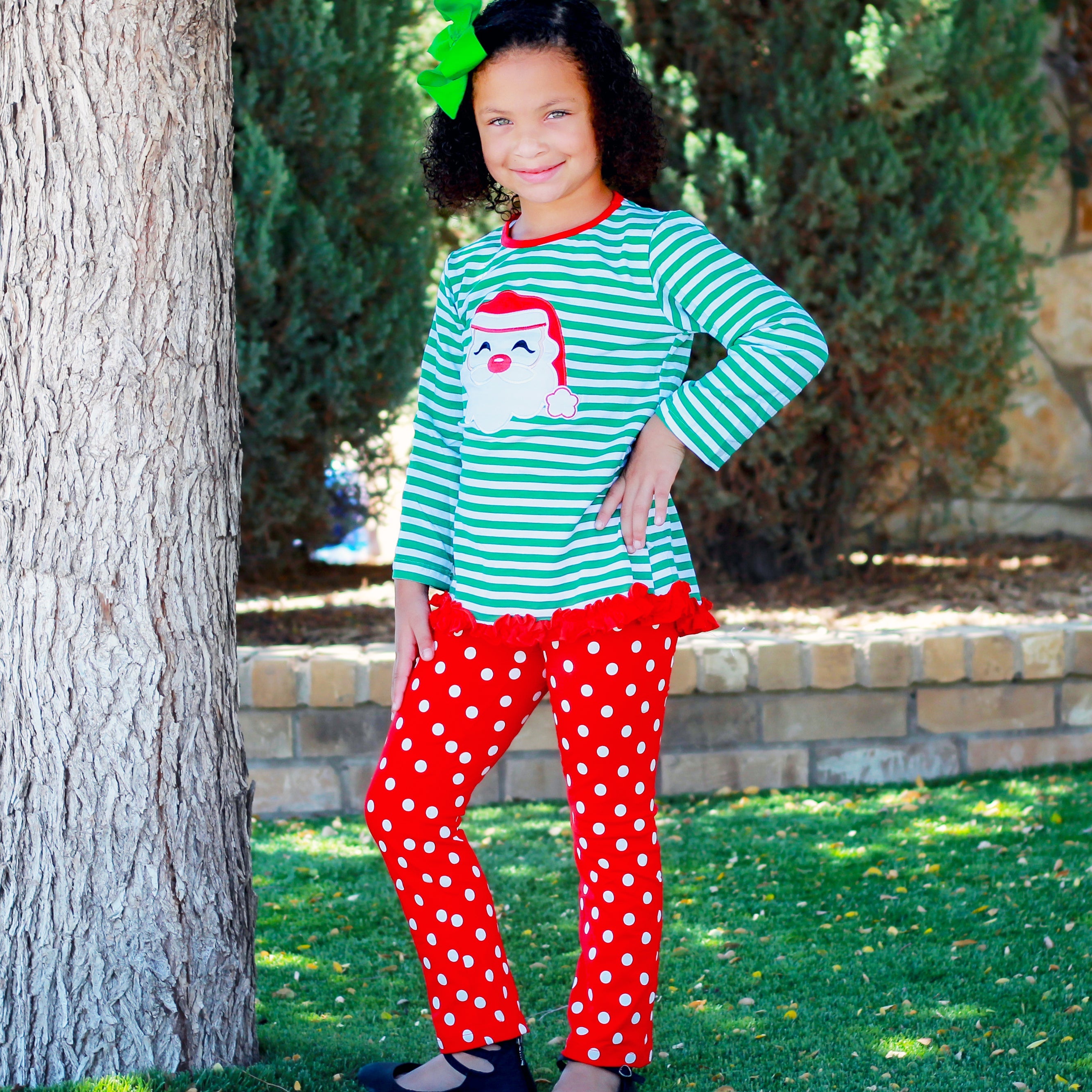 AL Limited Girls Christmas Holiday Santa Tunic Polka dot Pants Party Outfit