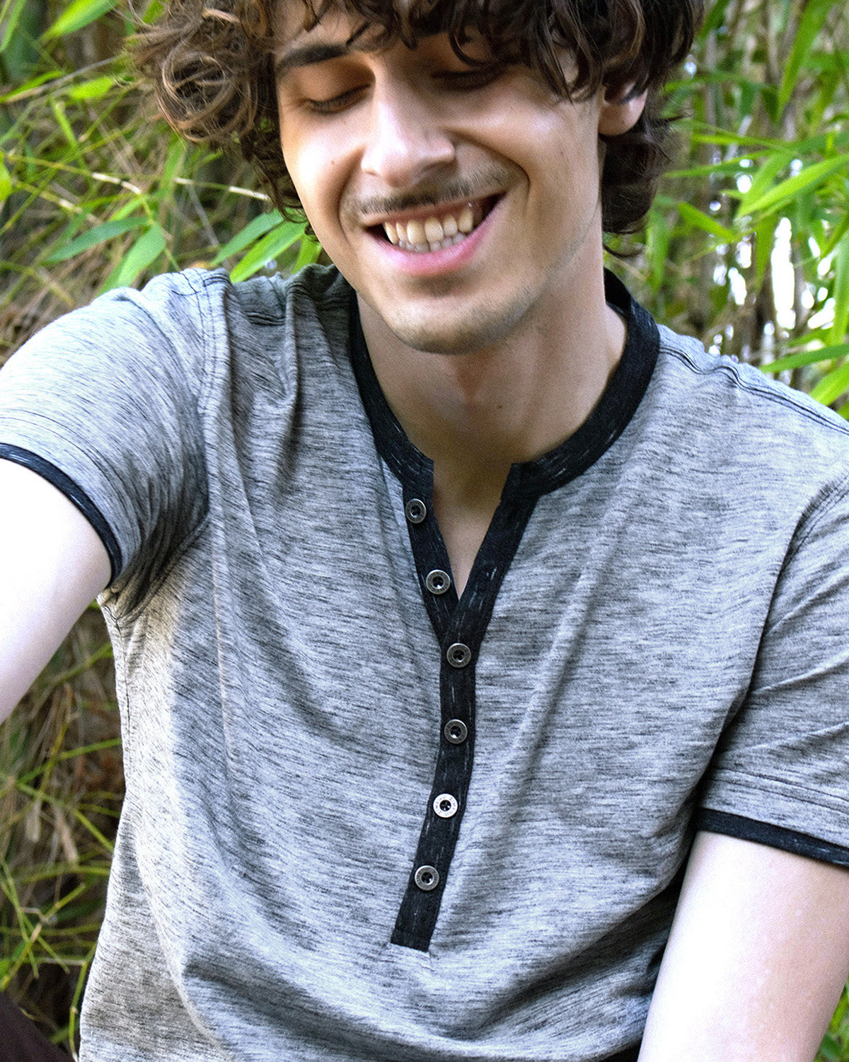 Short Sleeve Y Neck Henley Button T-Shirts-0