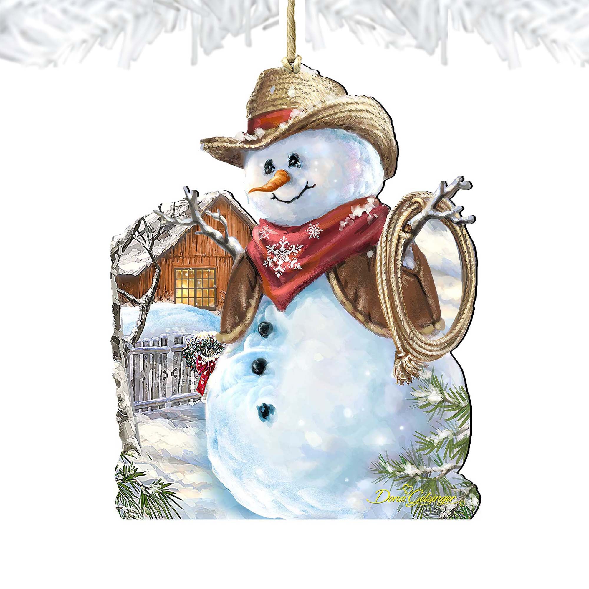 Cowboy Snowman Wooden Ornaments by Gelsinger - Christmas Santa Snowman Decor - 8121115-1541-4