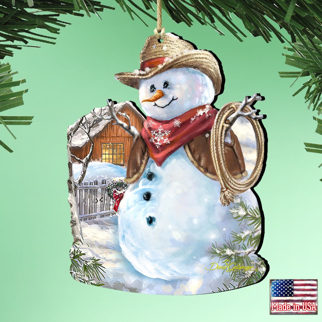 Cowboy Snowman Wooden Ornaments by Gelsinger - Christmas Santa Snowman Decor - 8121115-1541-1
