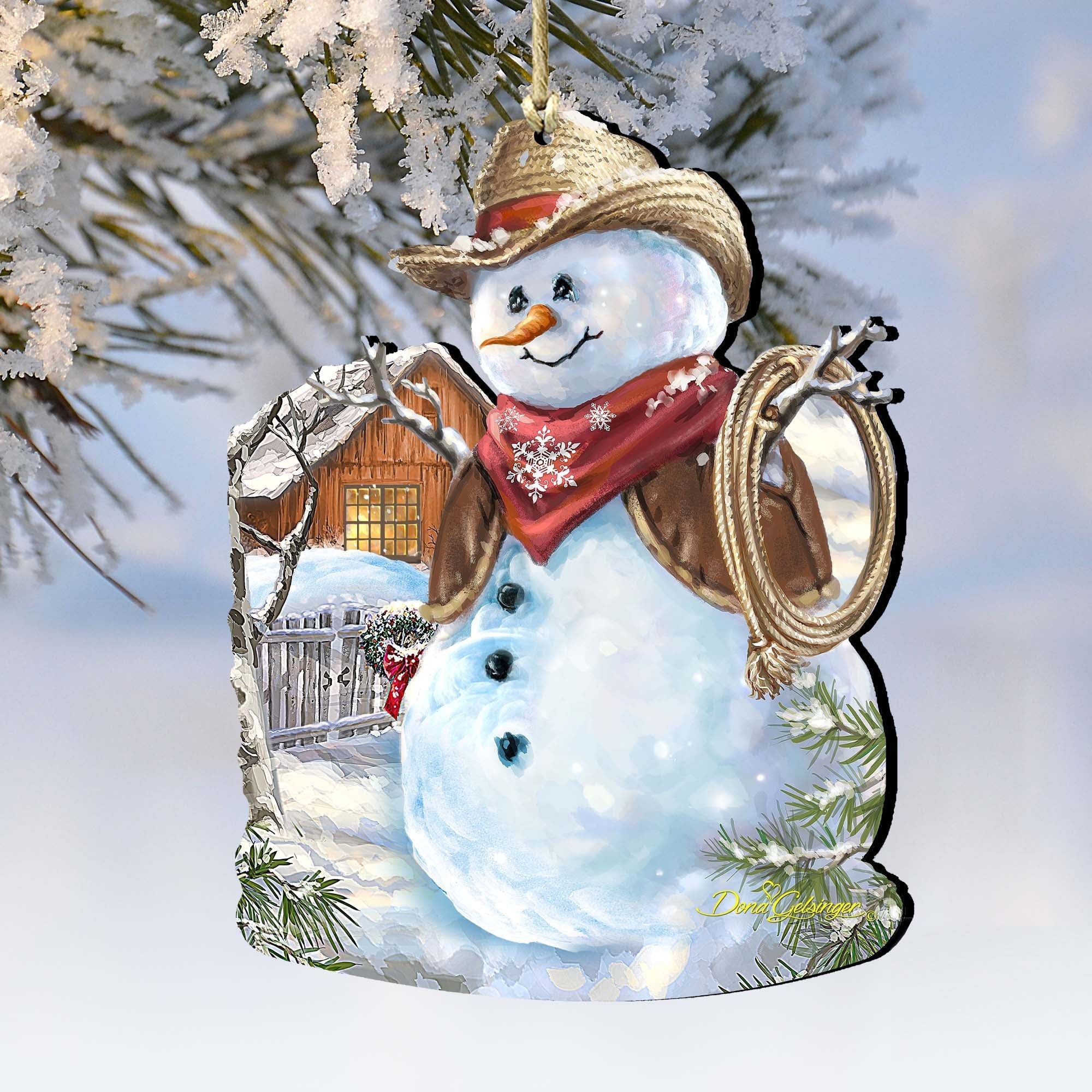 Cowboy Snowman Wooden Ornaments by Gelsinger - Christmas Santa Snowman Decor - 8121115-1541-0