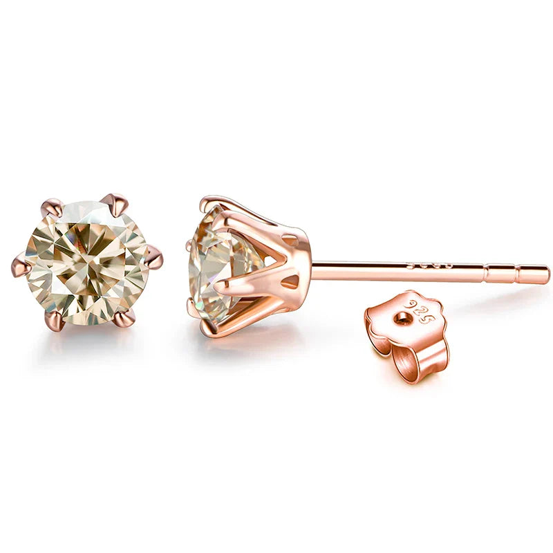 Colored Moissanite 1ct Round Cut Stud Earrings DVVS1 Lab Created 18K Gold