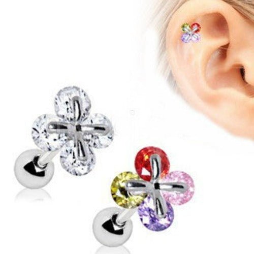 316L Stainless Steel Art of Brilliance Adorned Quatrefoil Cartilage Earring-0