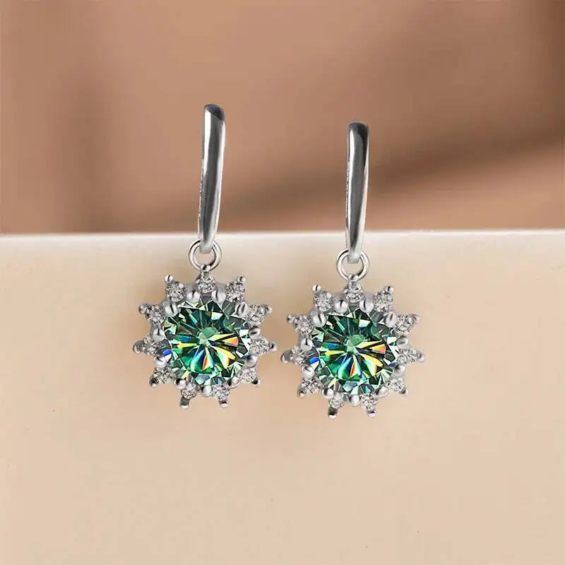 1CT Moissanite Drop Earrings 925 Sterling Silver Colorful Green Blue Pink