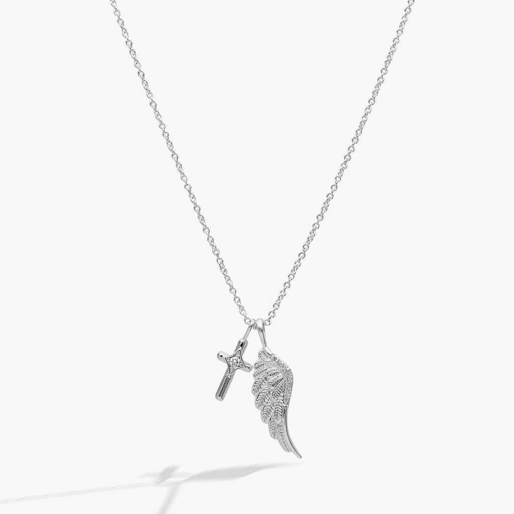 Faith Cross and Angel Wing Charm Necklace