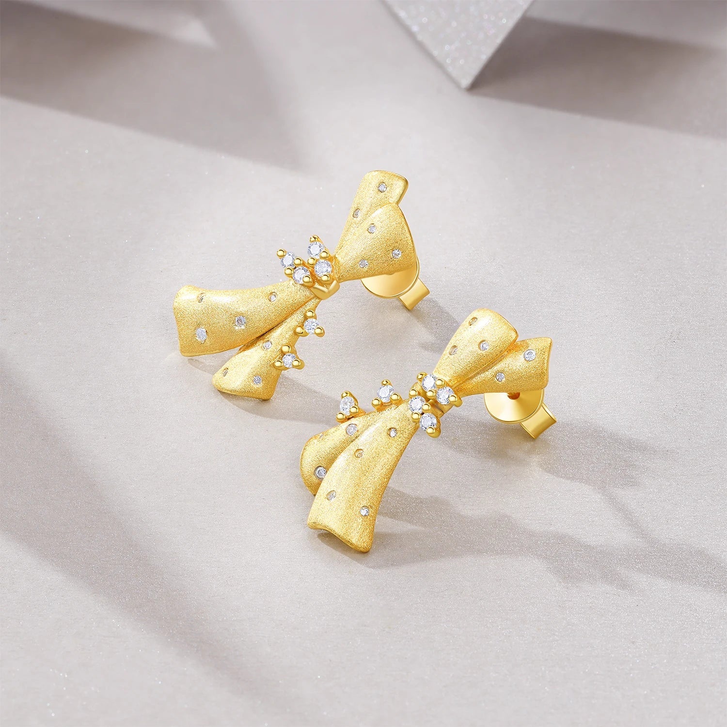 Moissanite 925 Sterling Silver 18K Gold Plated Bow Stud Earrings For Women