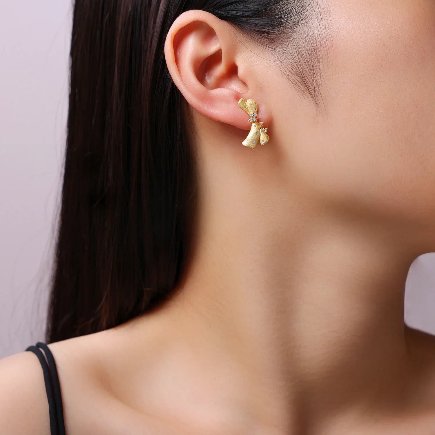 Moissanite 925 Sterling Silver 18K Gold Plated Bow Stud Earrings For Women