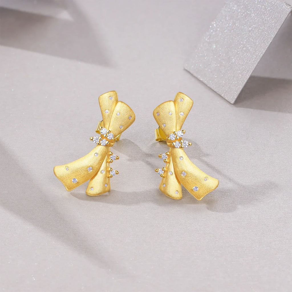 Moissanite 925 Sterling Silver 18K Gold Plated Bow Stud Earrings For Women