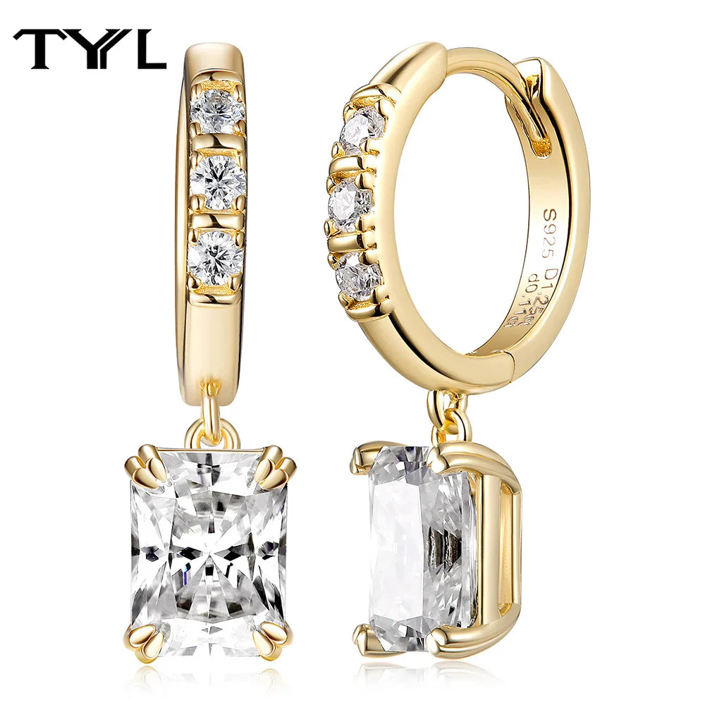 Moissanite VVS1 Drop Earrings 18K Gold Plated 925 Sterling Round Pear Square