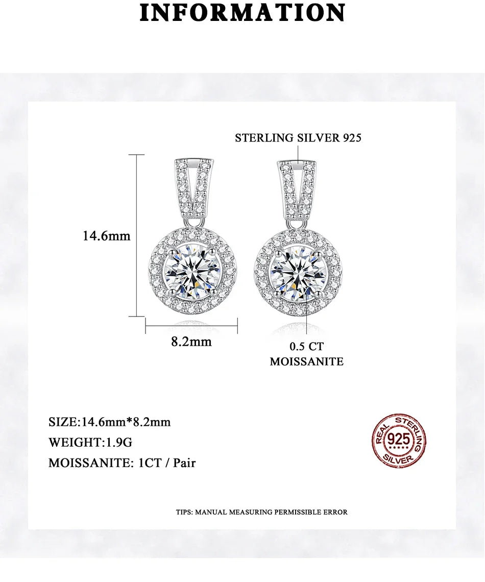 Moissanite Drop Earrings 925 Sterling Silver 1 Ct GRA Bridal Wedding Engagement