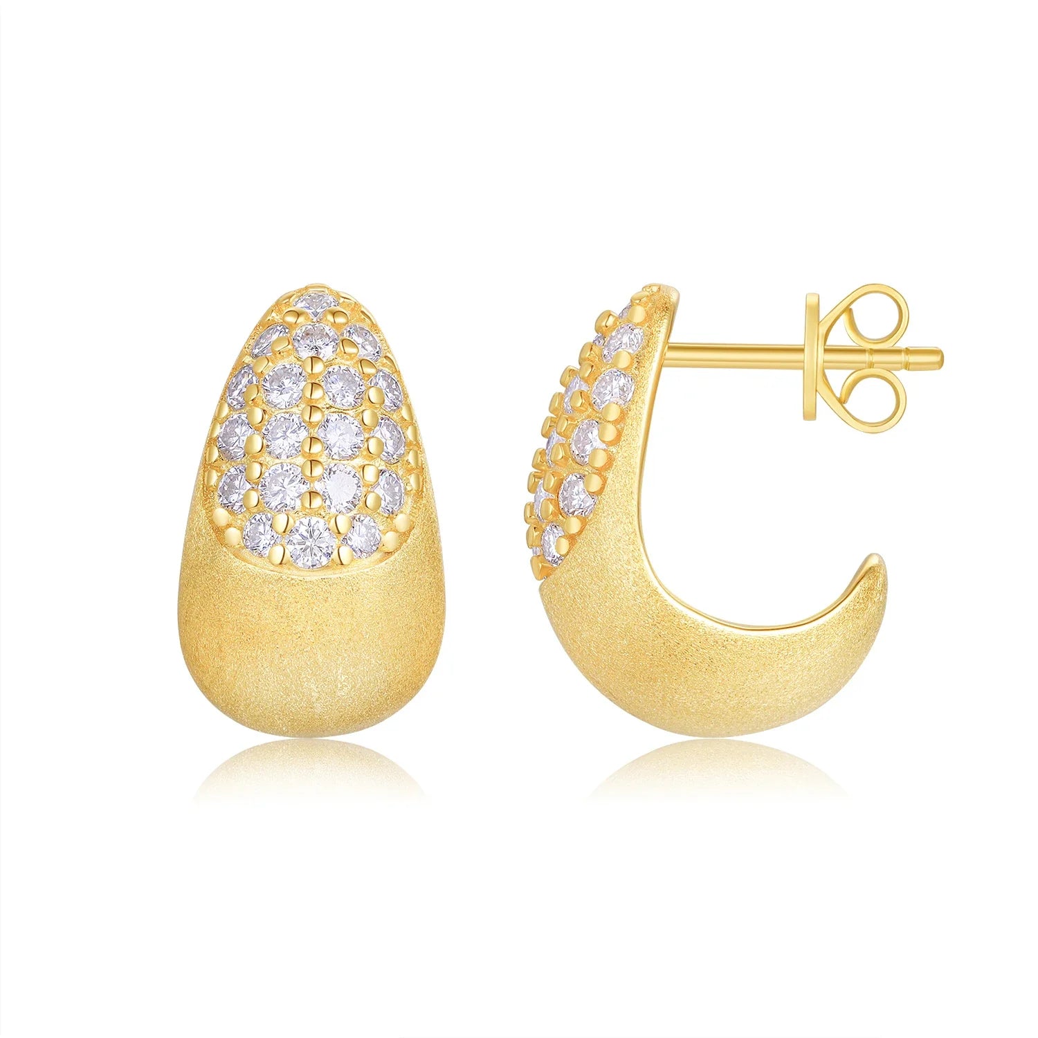 Moissanite Drop Hoop Earrings S925 Sterling Silver 18K Gold Plated Brushed