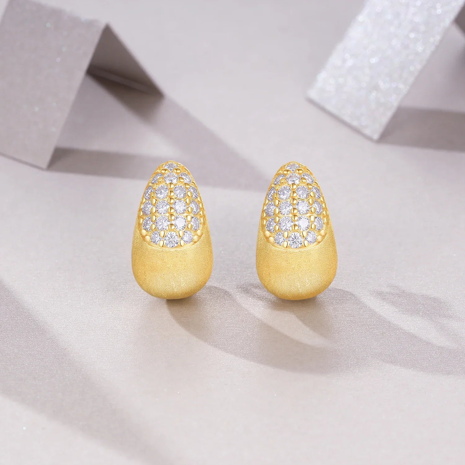 Moissanite Drop Hoop Earrings S925 Sterling Silver 18K Gold Plated Brushed