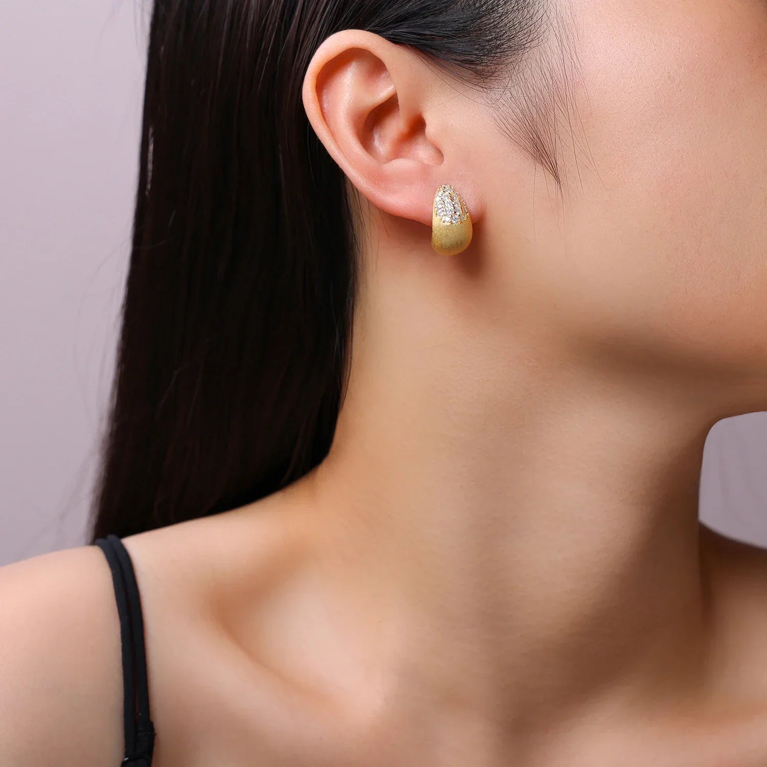 Moissanite Drop Hoop Earrings S925 Sterling Silver 18K Gold Plated Brushed