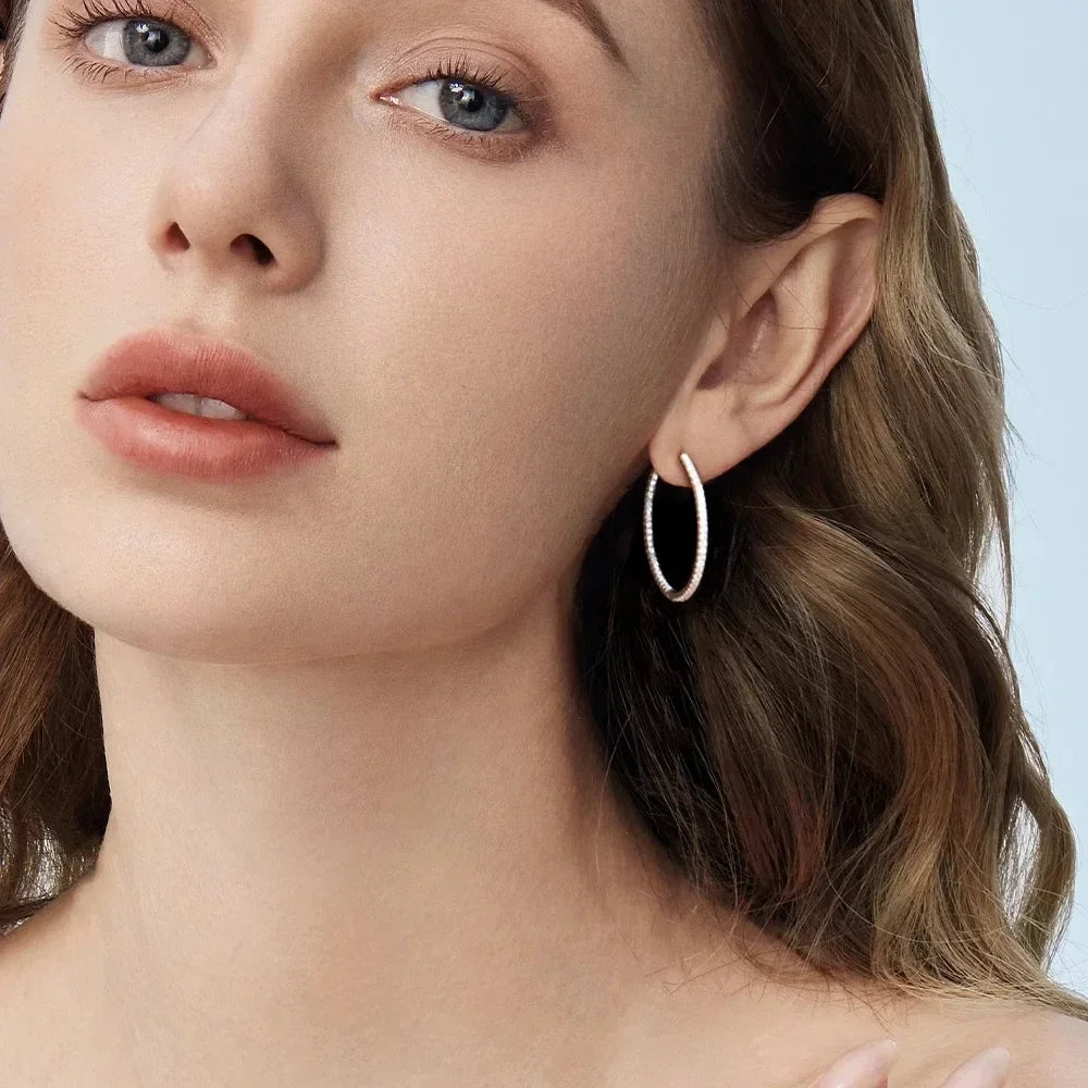 Moissanite Hoop Earrings 30/50mm Sterling Silver 925 Bridal Wedding Hoops