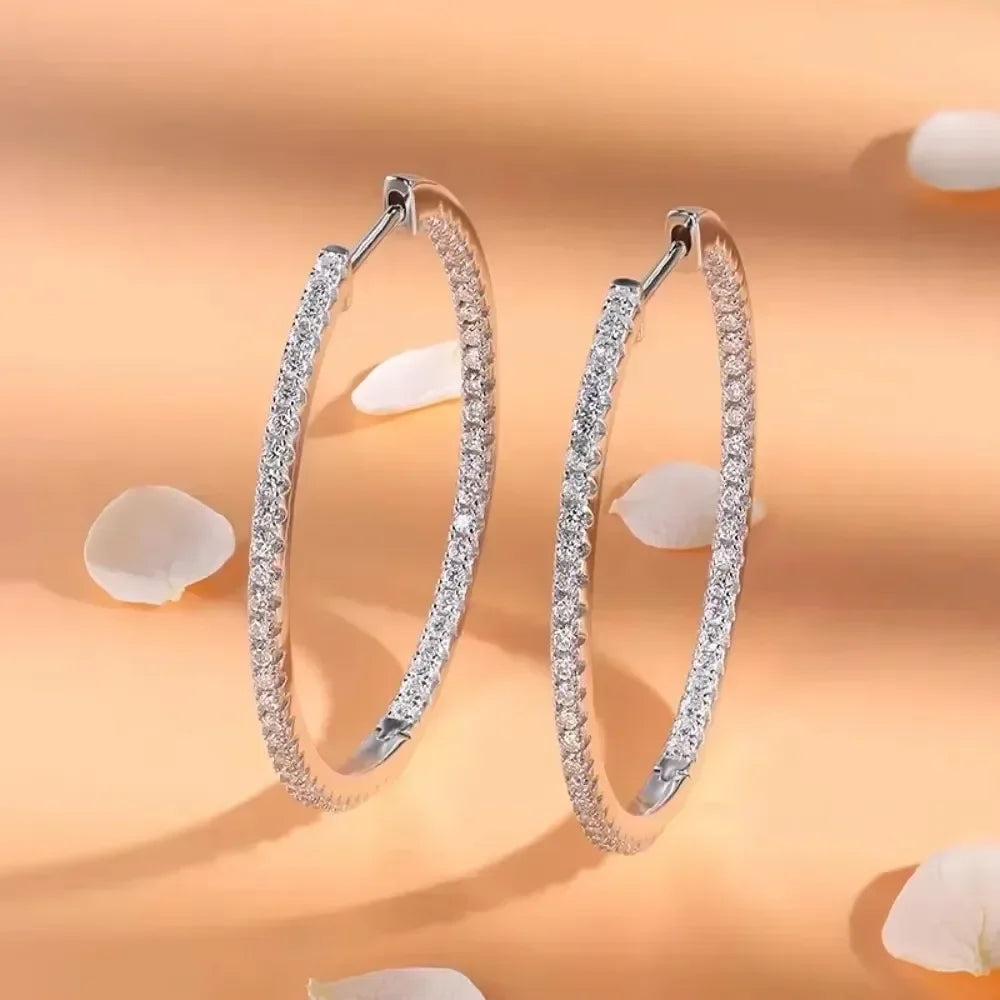 Moissanite Hoop Earrings 30/50mm Sterling Silver 925 Bridal Wedding Hoops