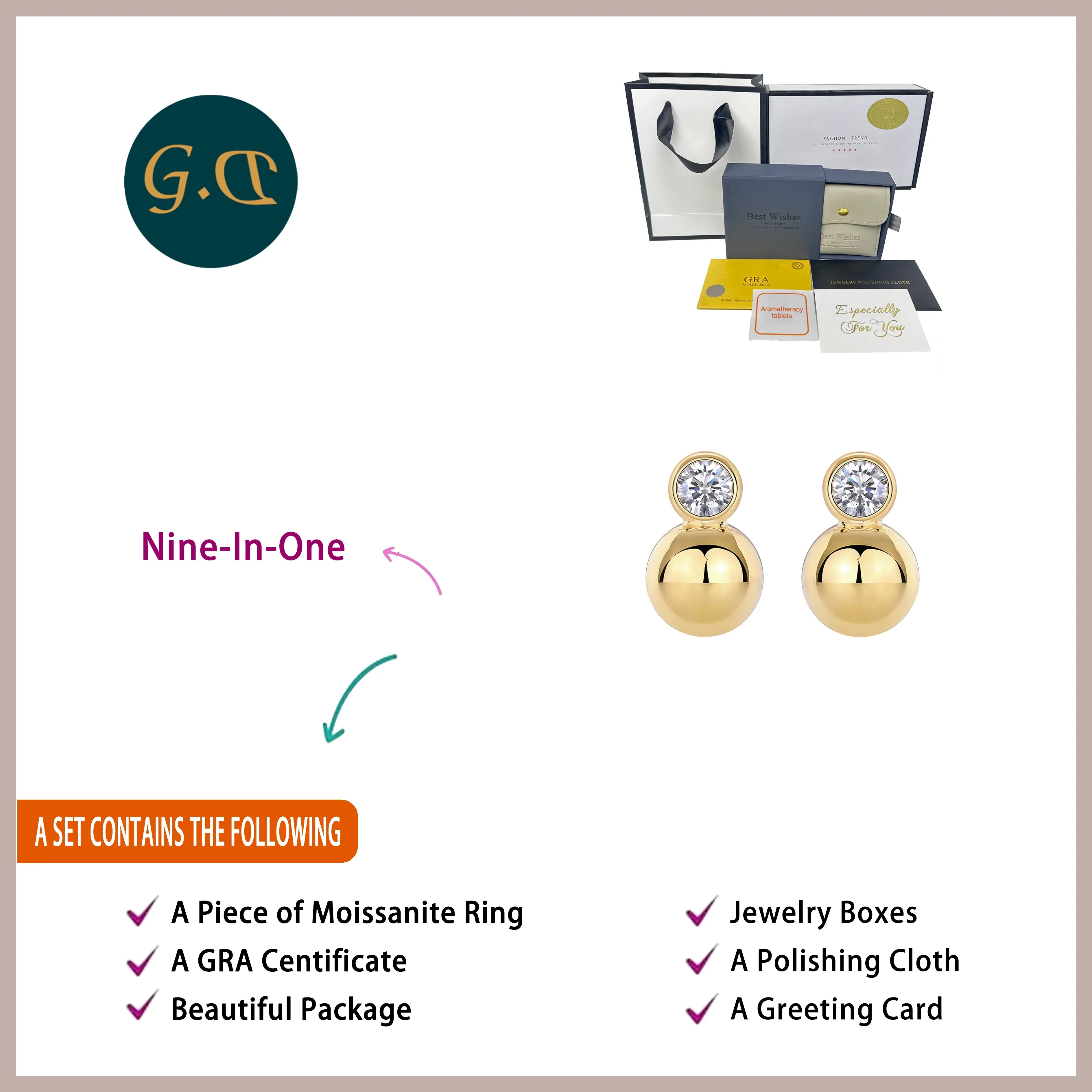 0.5ct x2 Moissanite Orb Stud Earrings S925 Sterling Silver 18K Gold Plated