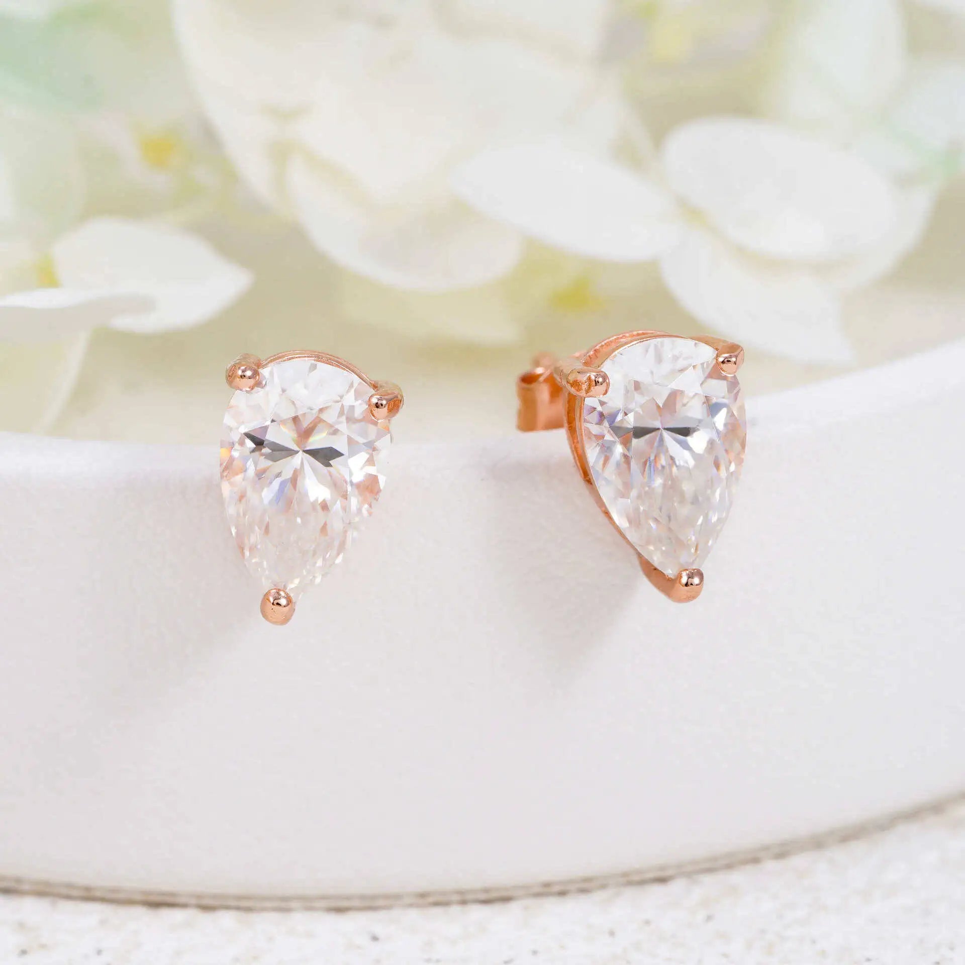 Moissanite Pear Cut Stud Earrings 0.5-1ct Sterling Silver Gold Plated VVS1