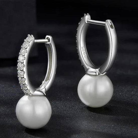 Moissanite Pearl Drop Earrings 925 Sterling Silver Shell Hoop Wedding Gift