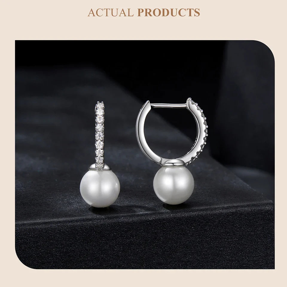 Moissanite Pearl Drop Earrings 925 Sterling Silver Shell Hoop Wedding Gift