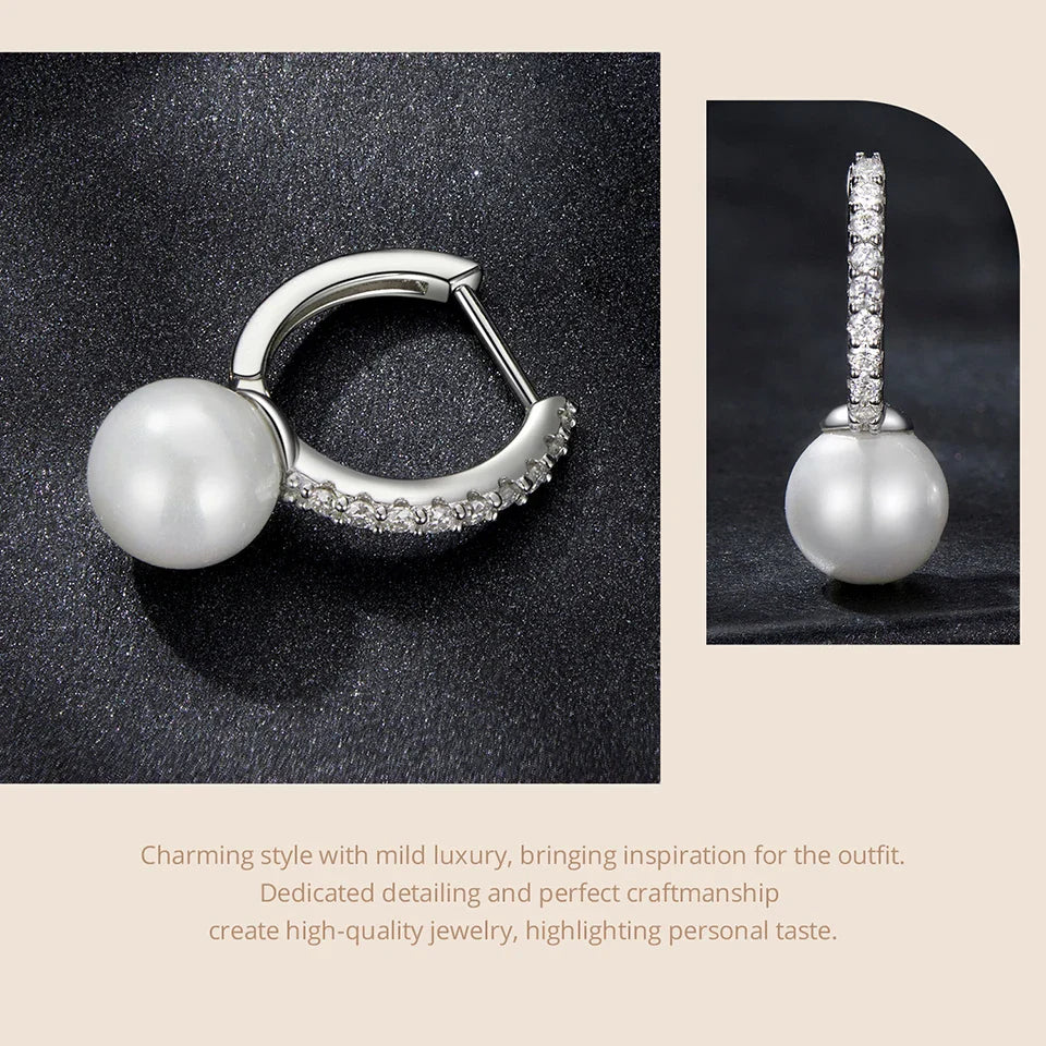 Moissanite Pearl Drop Earrings 925 Sterling Silver Shell Hoop Wedding Gift