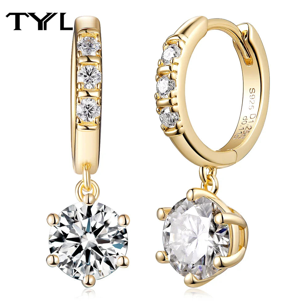 Moissanite VVS1 Drop Earrings 18K Gold Plated 925 Sterling Round Pear Square
