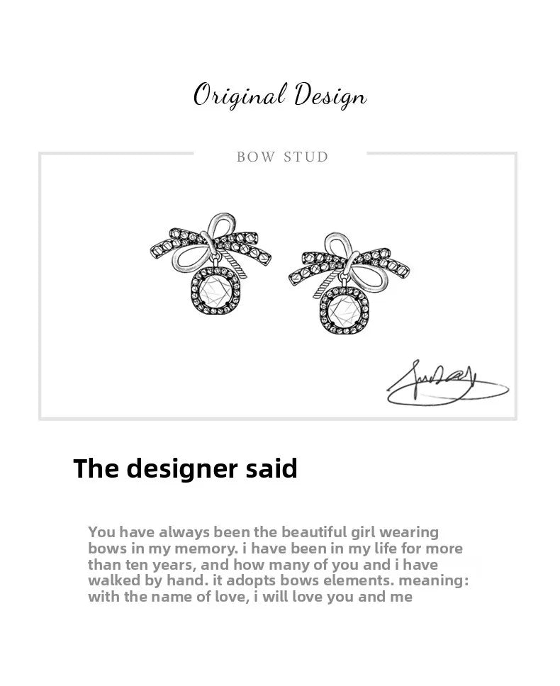 S925 Sterling Silver Moissanite Stud Earrings 0.5ct×2 Bow Fringe Dangle Women