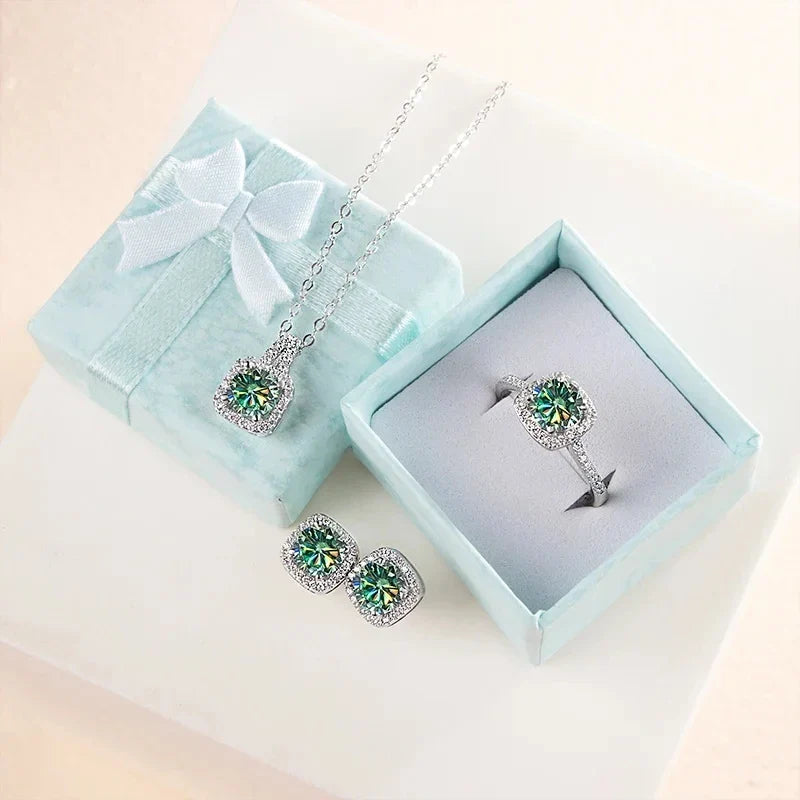 Sterling Silver 3-Piece Moissanite Jewelry Set 1ct Necklace Ring Earrings