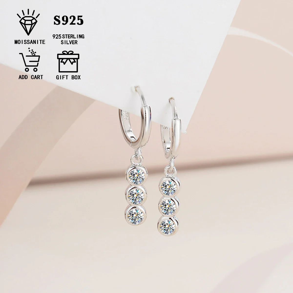 Sterling Silver S925 1.2ct Moissanite Round Stud Earrings For Women